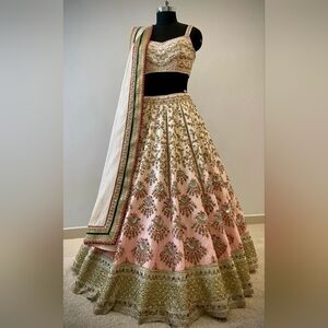 Elegant White and Gold Embroidered Lehenga - Wedding